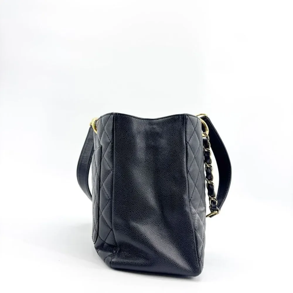 Chanel Caviar Grand Shopping Tote Bag Black Gold Hardware